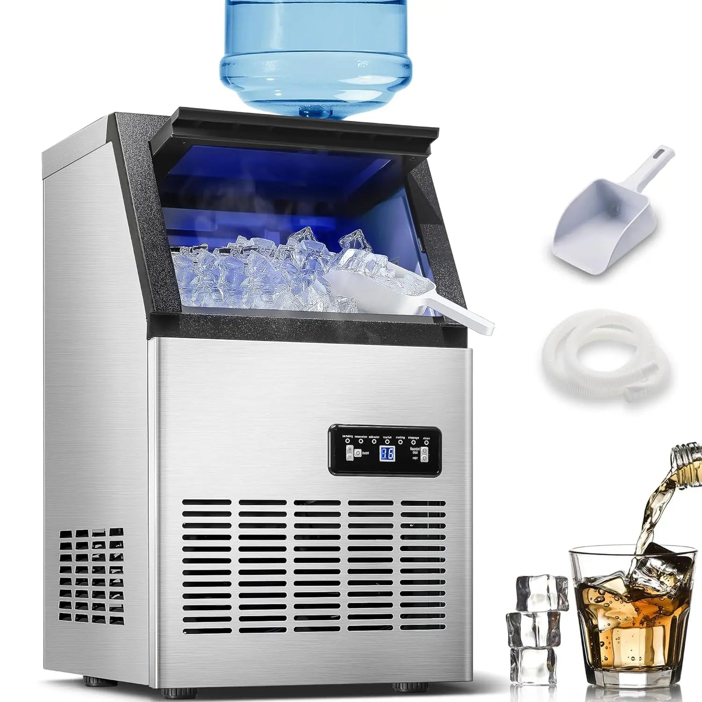 Zomagas Ice Maker 110 Lbs 24 Hours Dual Water Inlet Modes