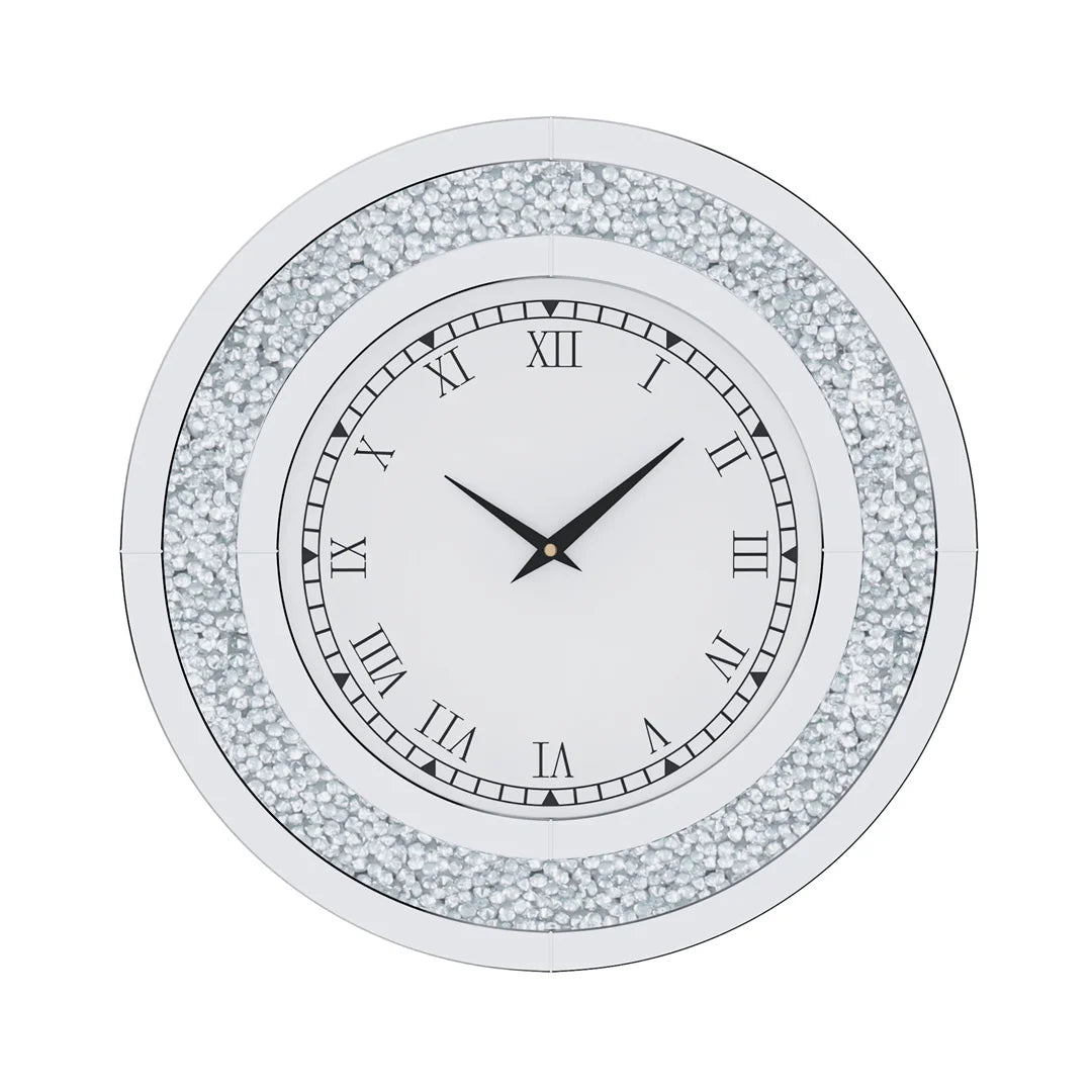 LUVODI Wall Clock Mirror Clock Sparkle Bling Round Diamond Wall Clock with Silver Tawny Tinted Crystal Crushed