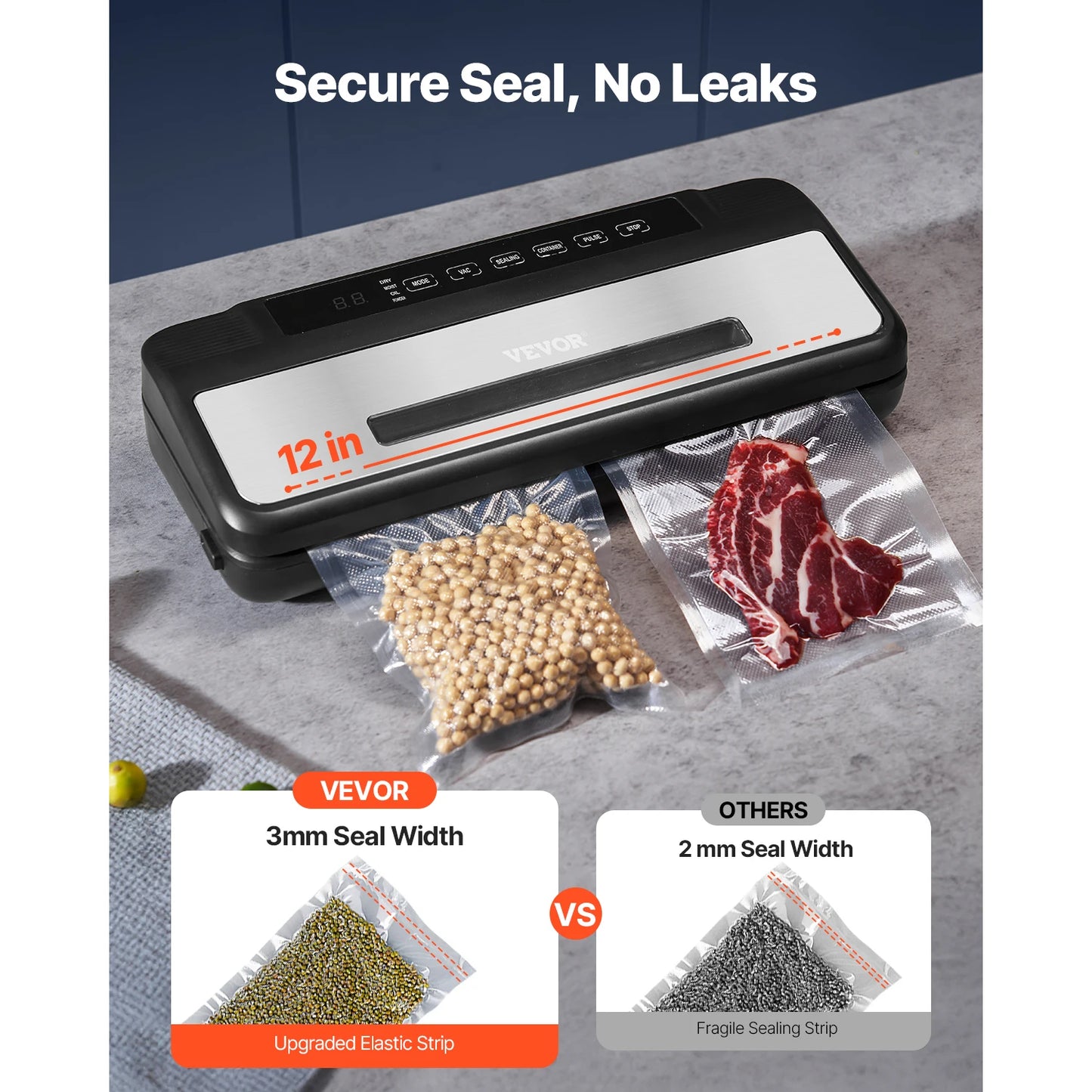 VEVOR 80Kpa 120W Electric Vacuum Sealer Machine 7-in-1 Dry/Wet Food Sealer with Built-in Cutter Knife for Kitchen Food Storage