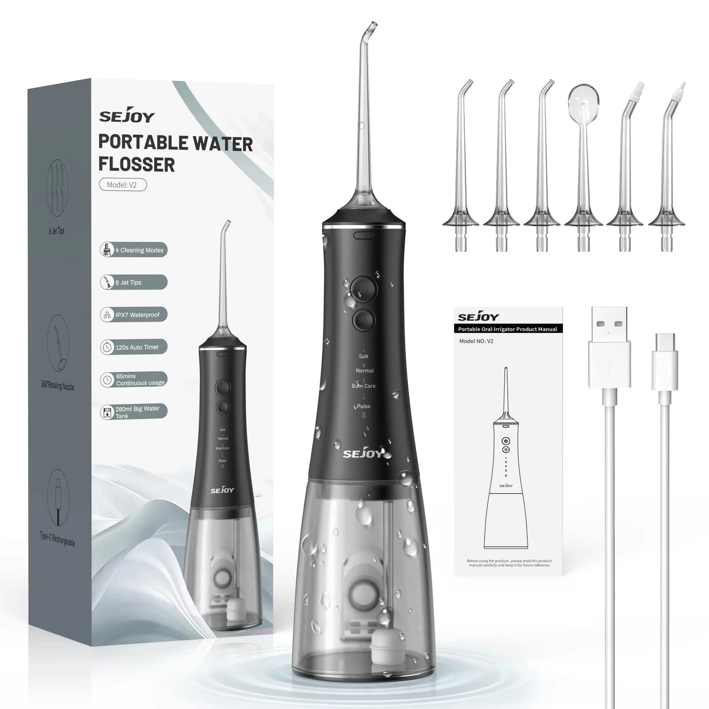 Sejoy Water Flosser 4 Nozzles 4 Modes Premium Rechargeable
