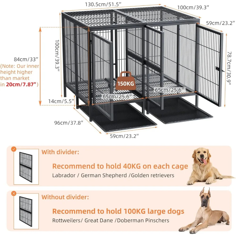 Heavy Duty 52 Inch Extra Large Metal Dog Crate With Removable Divider Panel
