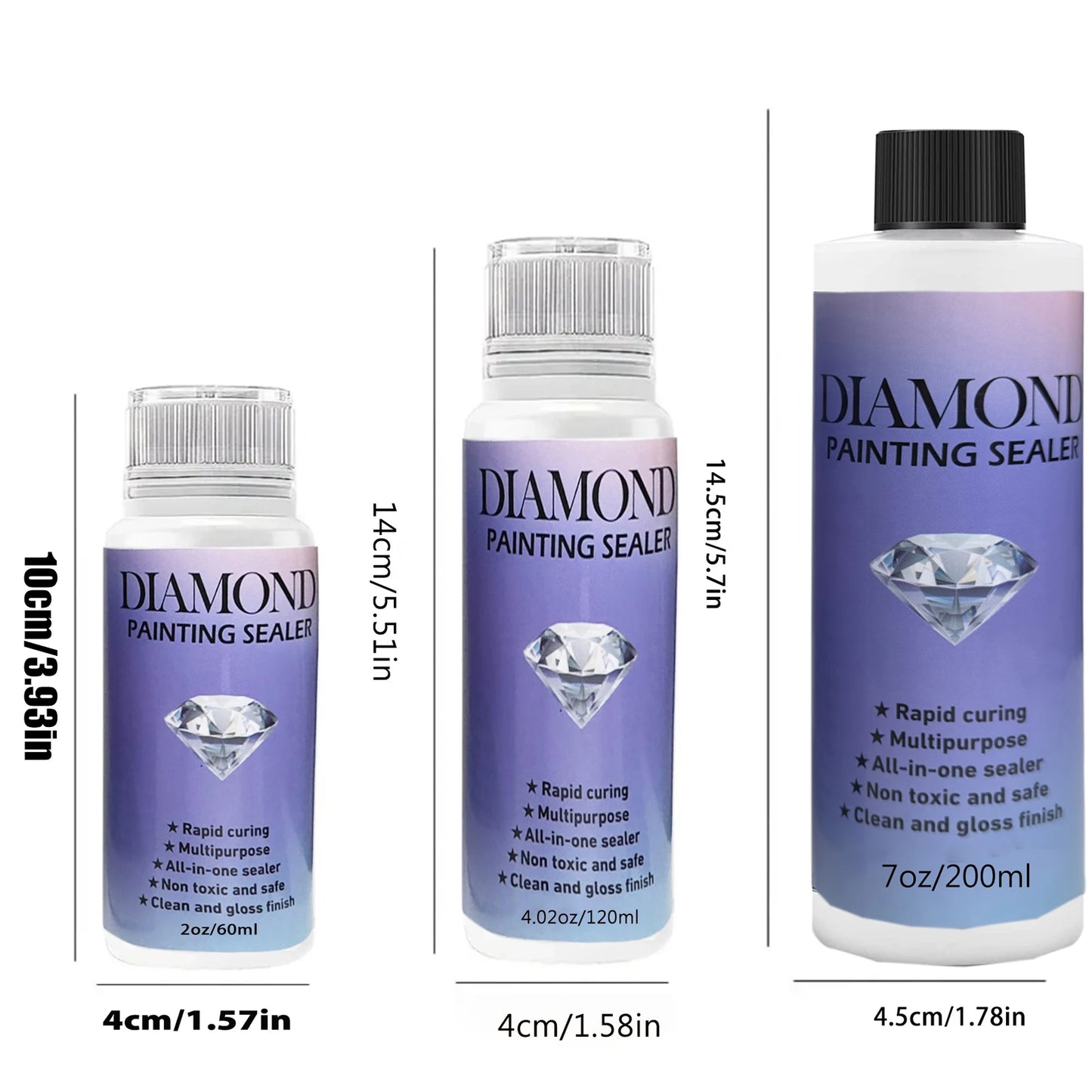 60ML/120ML/200ML Diamond Painting Sealer with 3 Pcs Brushes Diamond Painting Glue Permanent Hold & Shine Effect Sealer Puzzle