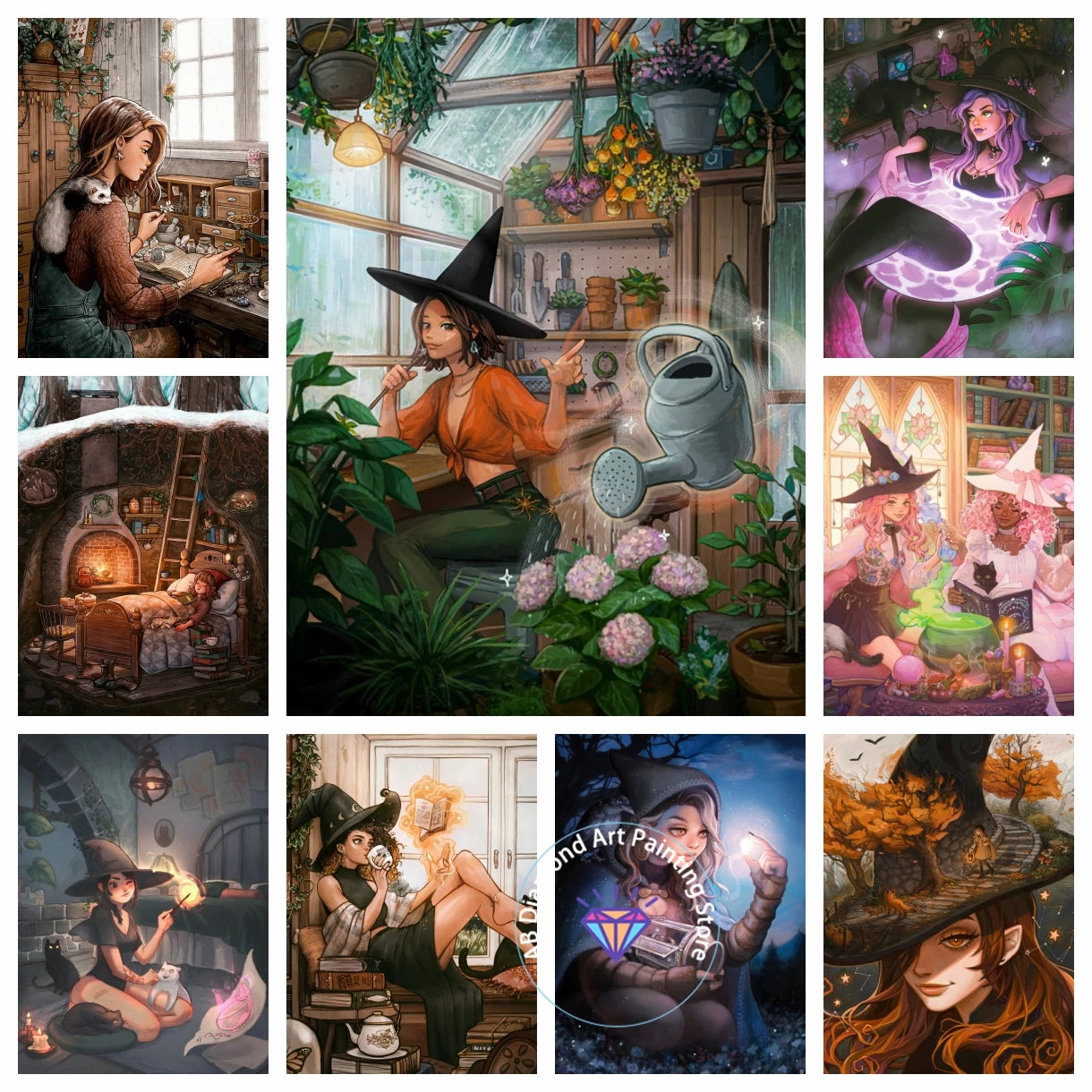 AB Diamond Painting Witch Girl Fantasy Gothic 5D DIY Art Mosaic Embroidery Cross Stitch Element Craft Set Bathroom Decoration