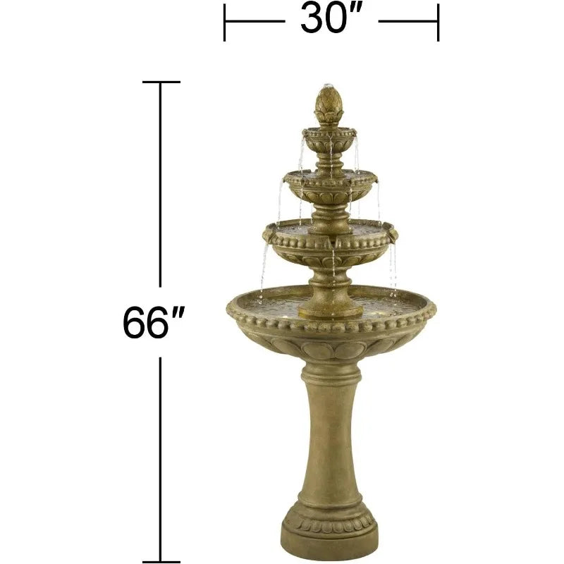 Sag Harbor Italian Outdoor Floor Water Fountain 66" High with LED Light 4 Tiered Decor for Garden Patio Backyard Deck Home