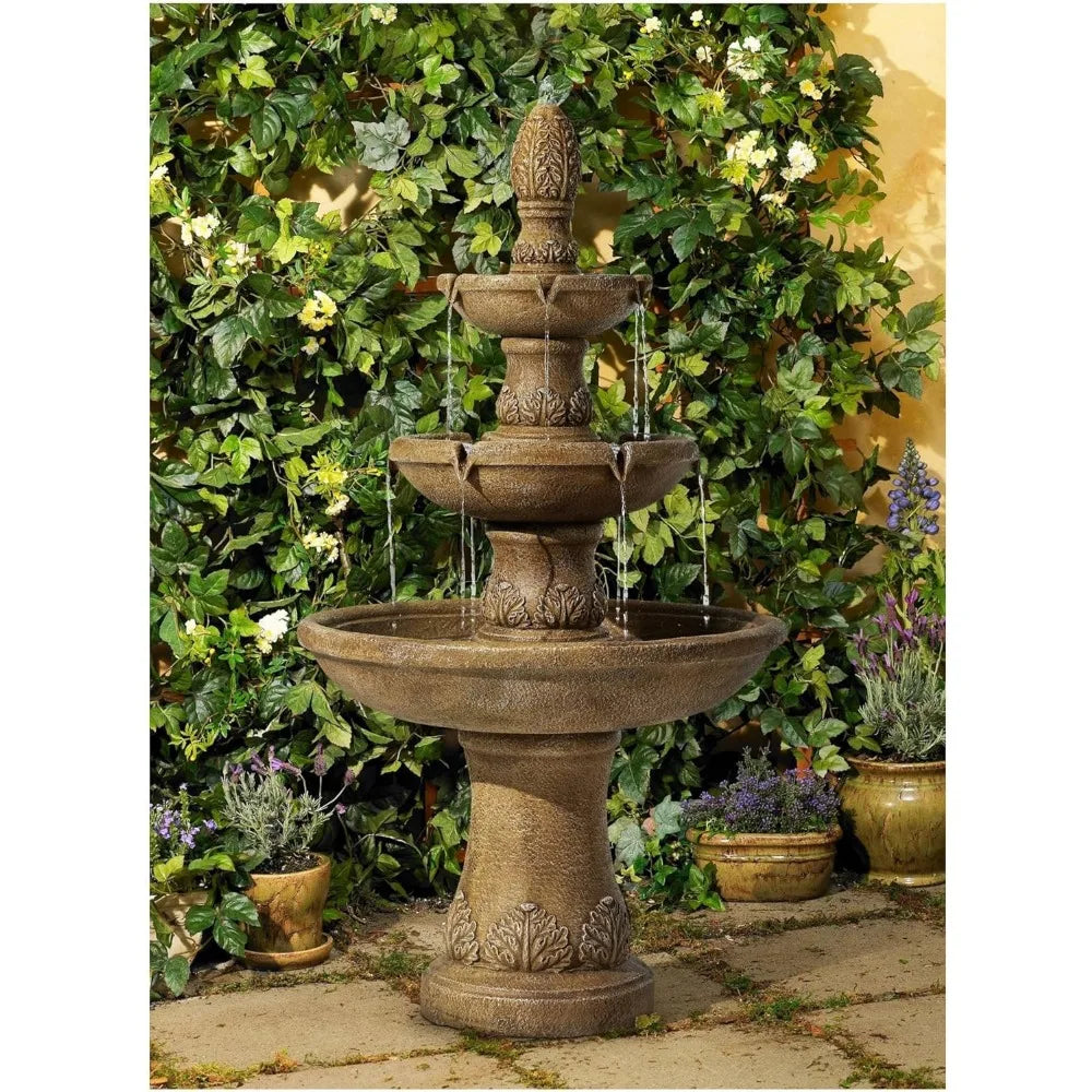 Domanico Italian Outdoor Floor Bubbler Fountain and Waterfalls 57" High 3 Tiered Basins Decor for Garden Patio Backyard Deck Hom