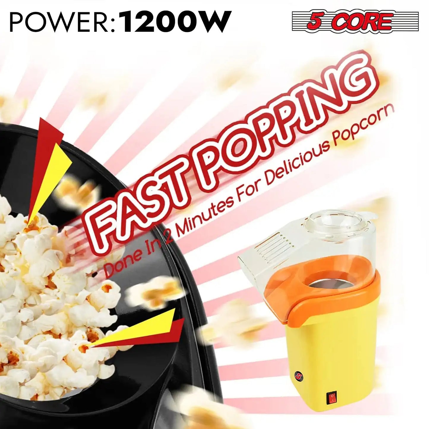 5 Core Popcorn Machine 16 Cup Hot Air Popcorn Maker
