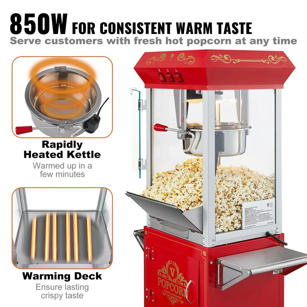 850W Commercial Popcorn Machine With Cart Stainless Steel