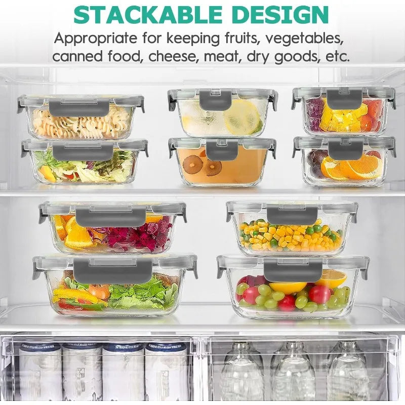 34pcs Glass Food Storage Containers with Lids Set, Airtight Glass Meal Prep Containers (17 Containers & 17 Lids), Leak Proof
