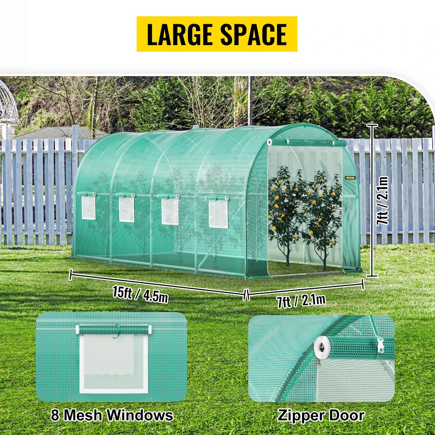 SucceBuy Walk In Greenhouse With Galvanized Frame 15x7x7
