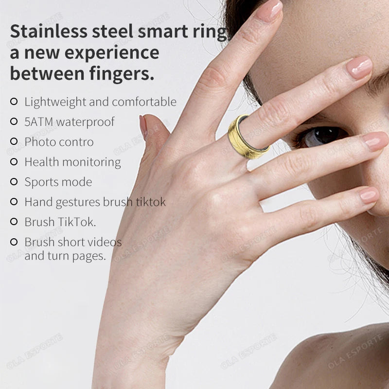 For Galaxy Pattern Smart Ring for Men Women Health Sleep Monitor Heart Rate Waterproof Multi-Sport Samsung Couple SmartRing Gold