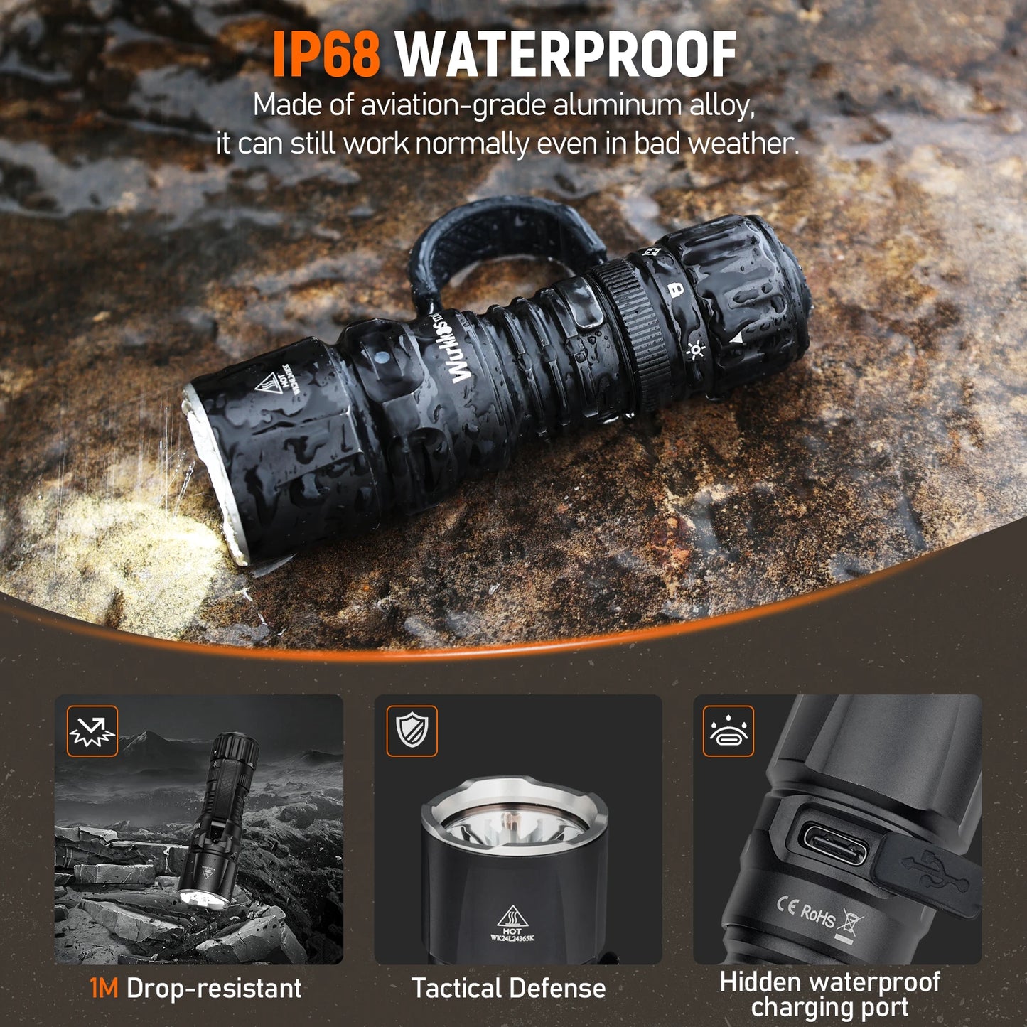 Wurkkos TD07 1300LM Tactical Flashlight 479M LongThrow IP68