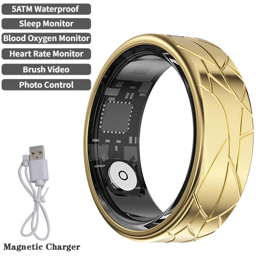 For Galaxy Pattern Smart Ring for Men Women Health Sleep Monitor Heart Rate Waterproof Multi-Sport Samsung Couple SmartRing Gold