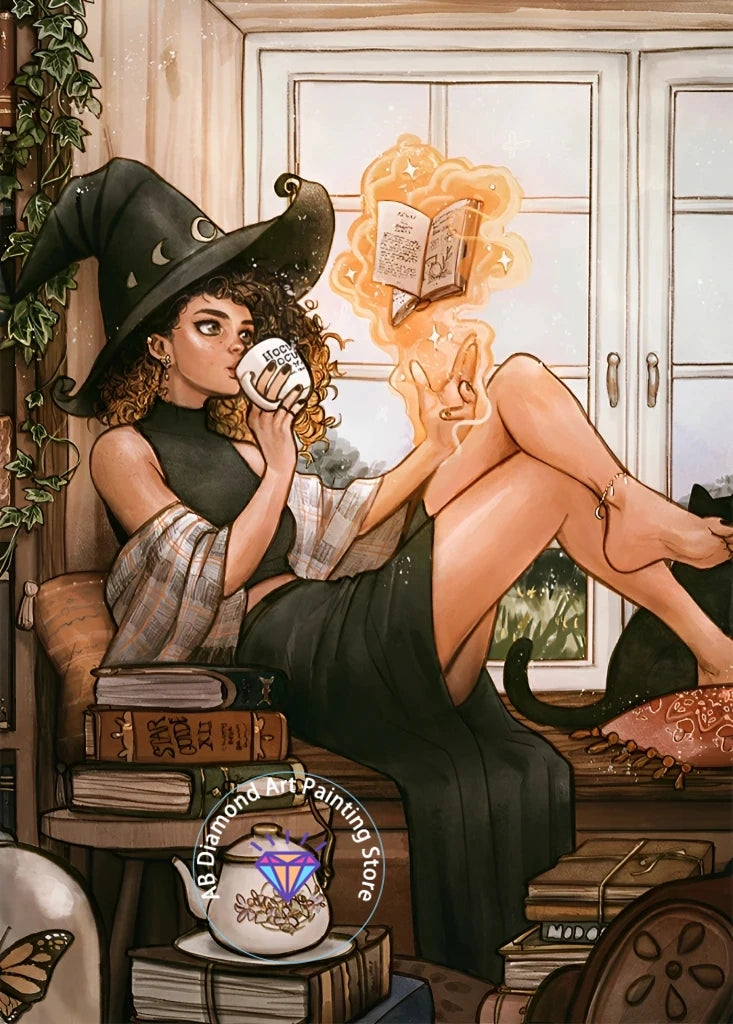 AB Diamond Painting Witch Girl Fantasy Gothic 5D DIY Art Mosaic Embroidery Cross Stitch Element Craft Set Bathroom Decoration