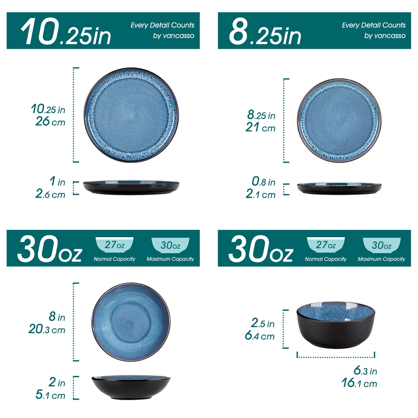 Vancasso 24 Piece Blue Dinnerware Set Reactive Glaze For 6