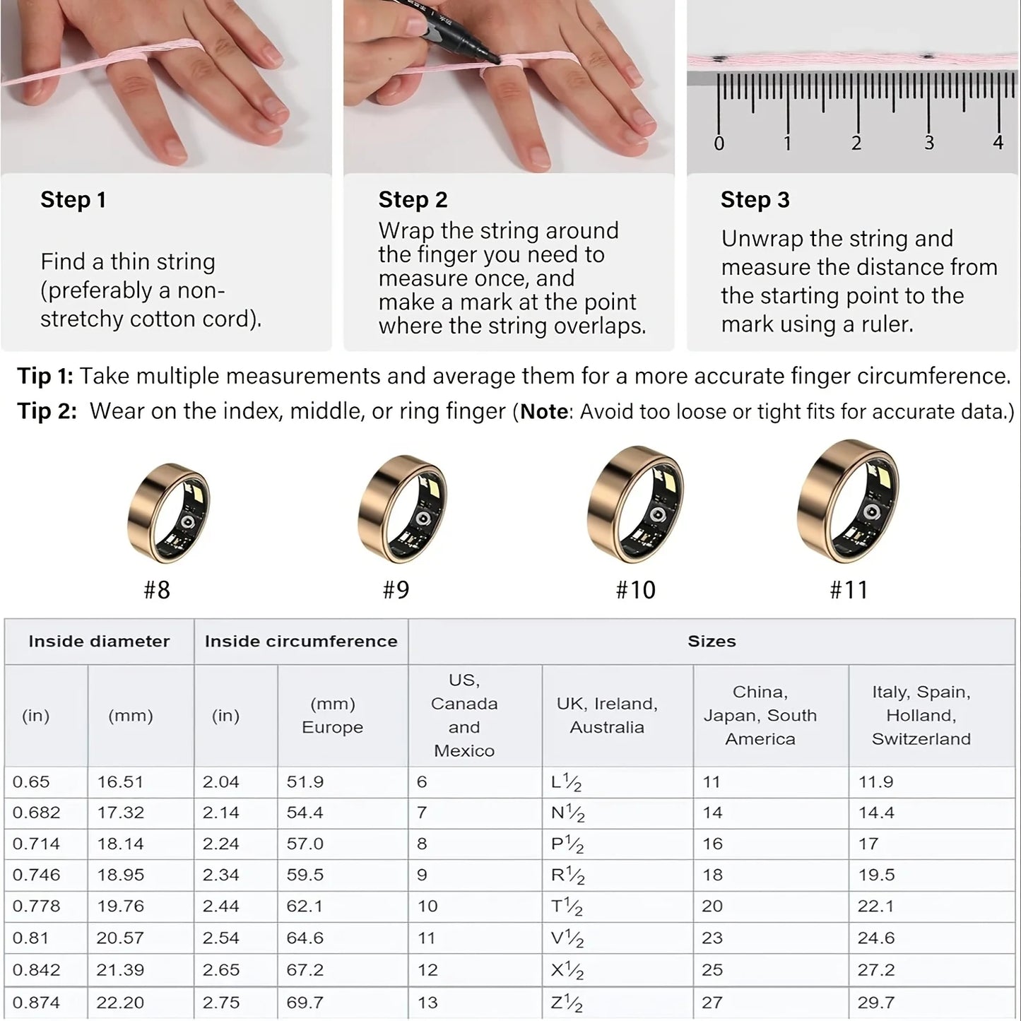 Smart Ring Sleep Tracking Motion Monitoring Compatible with iPhone and Android Smart Gift for Women and Men
