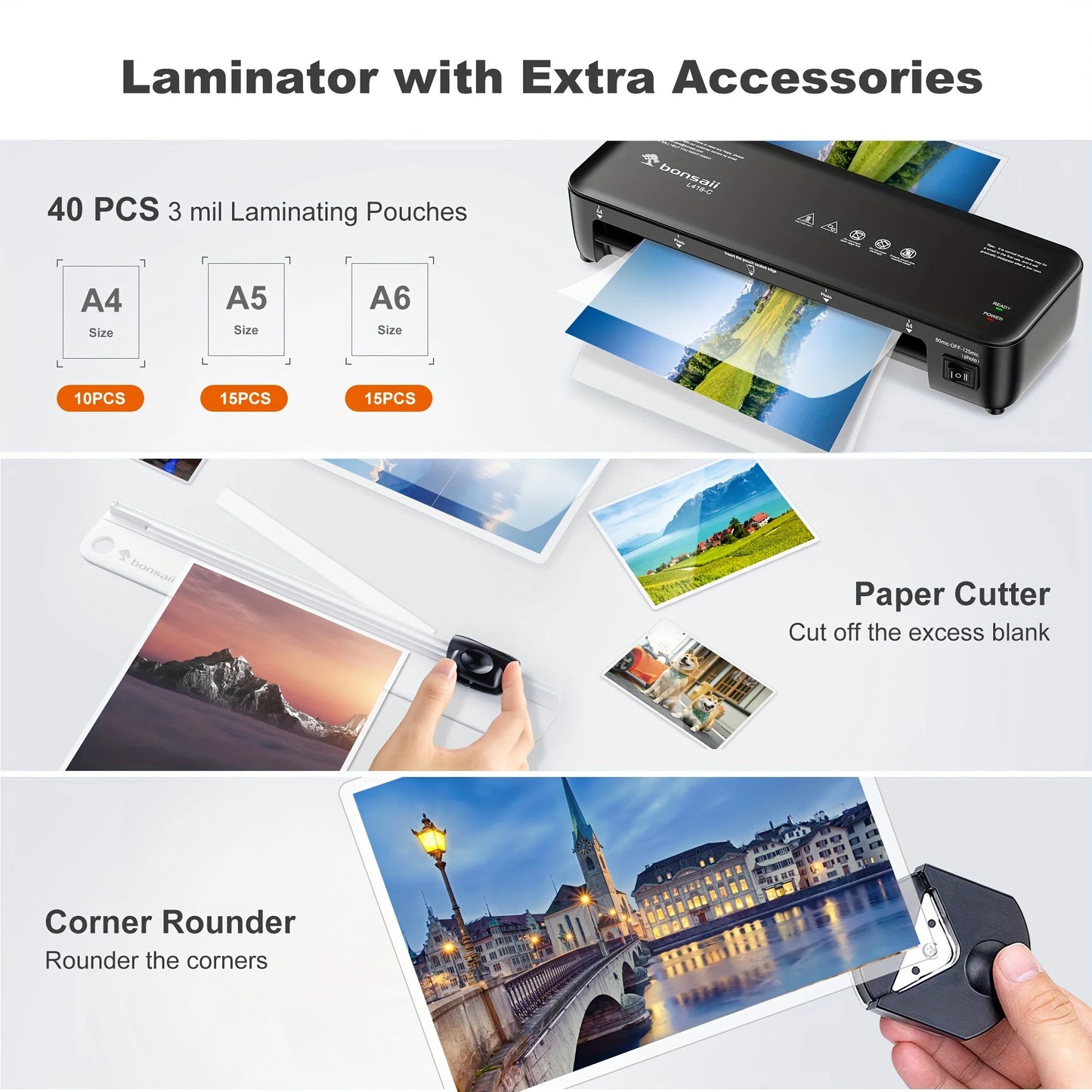BONSAII 9" 4-in-1 Laminator with Never Jam Tech for Home