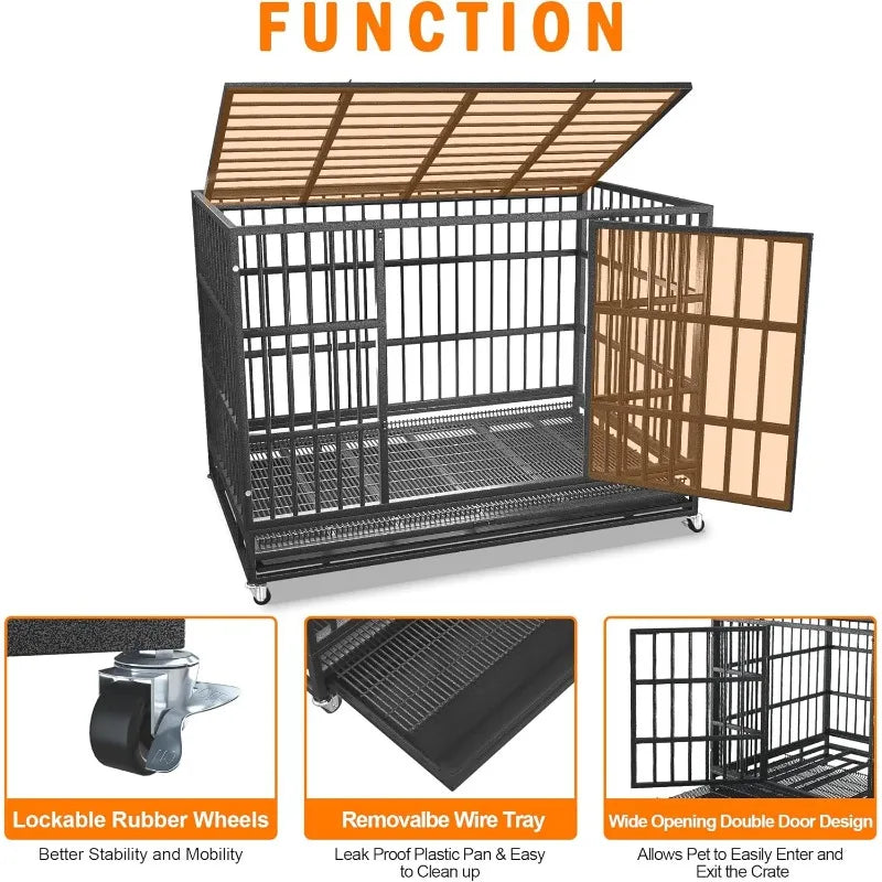 54 Inch Heavy Duty Indestructible Escape-Proof Dog Crate
