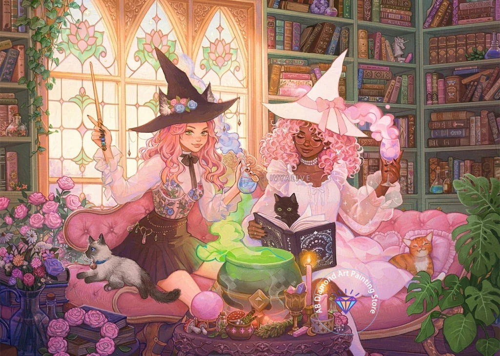AB Diamond Painting Witch Girl Fantasy Gothic 5D DIY Art Mosaic Embroidery Cross Stitch Element Craft Set Bathroom Decoration