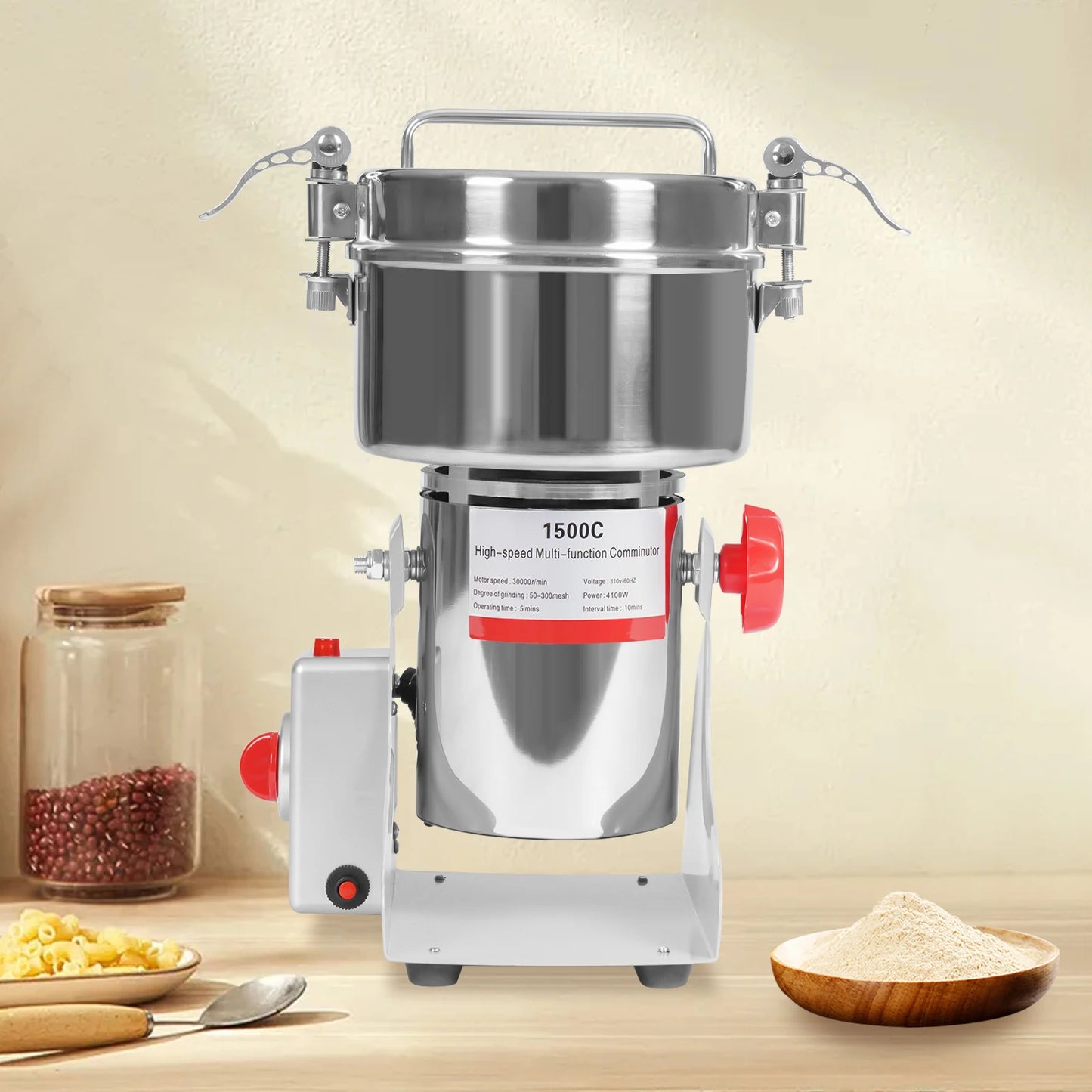 4100W kitchen Tabletop Grain Mill Machine 30000r/min Multi-function Cereals Grinder Grain Capacity About 1000g/2.2lbs