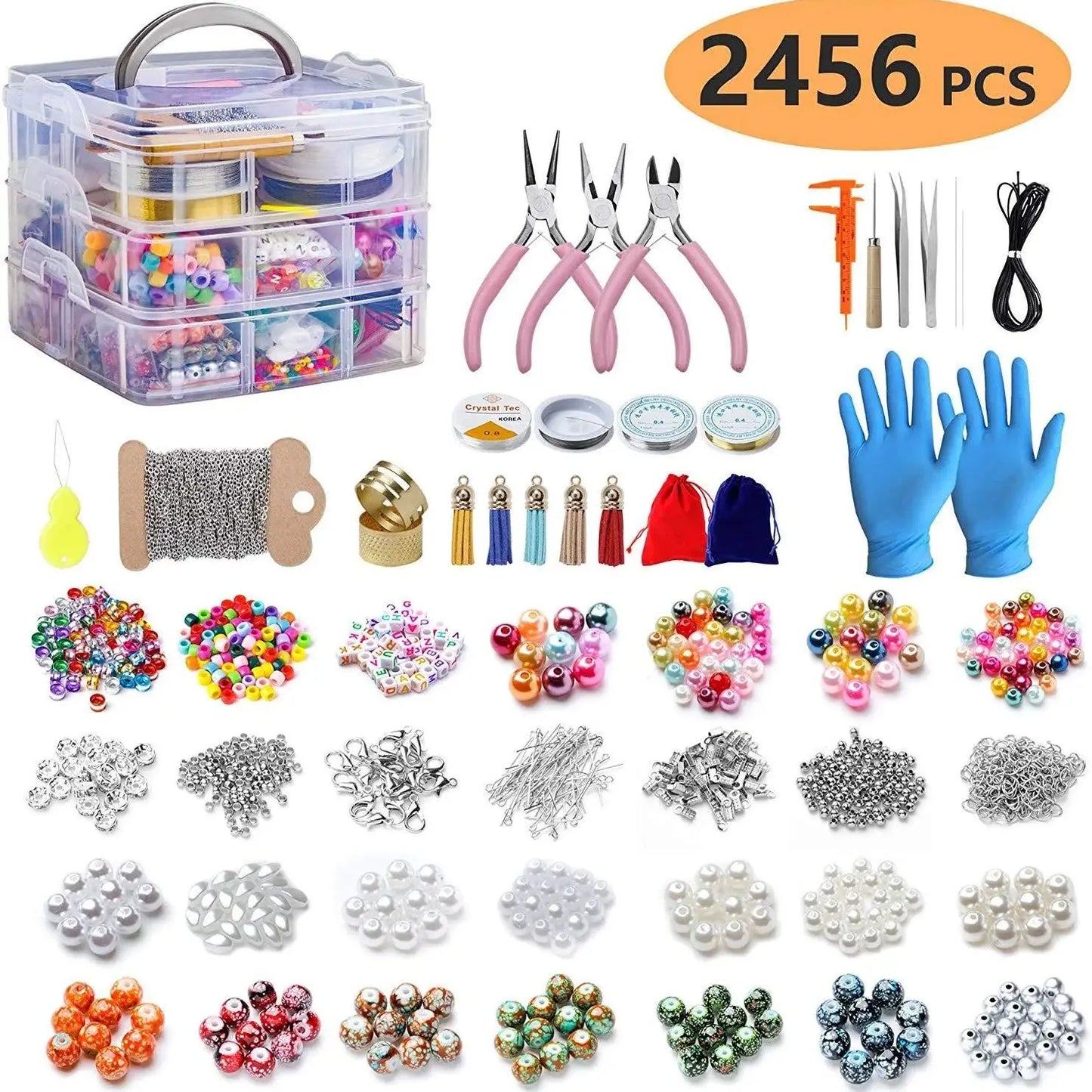 2456-Piece Deluxe DIY Bead Jewelry Making Kit - Includes Beads, Findings, and Accessories for Creating Unique Bracelets, Necklac
