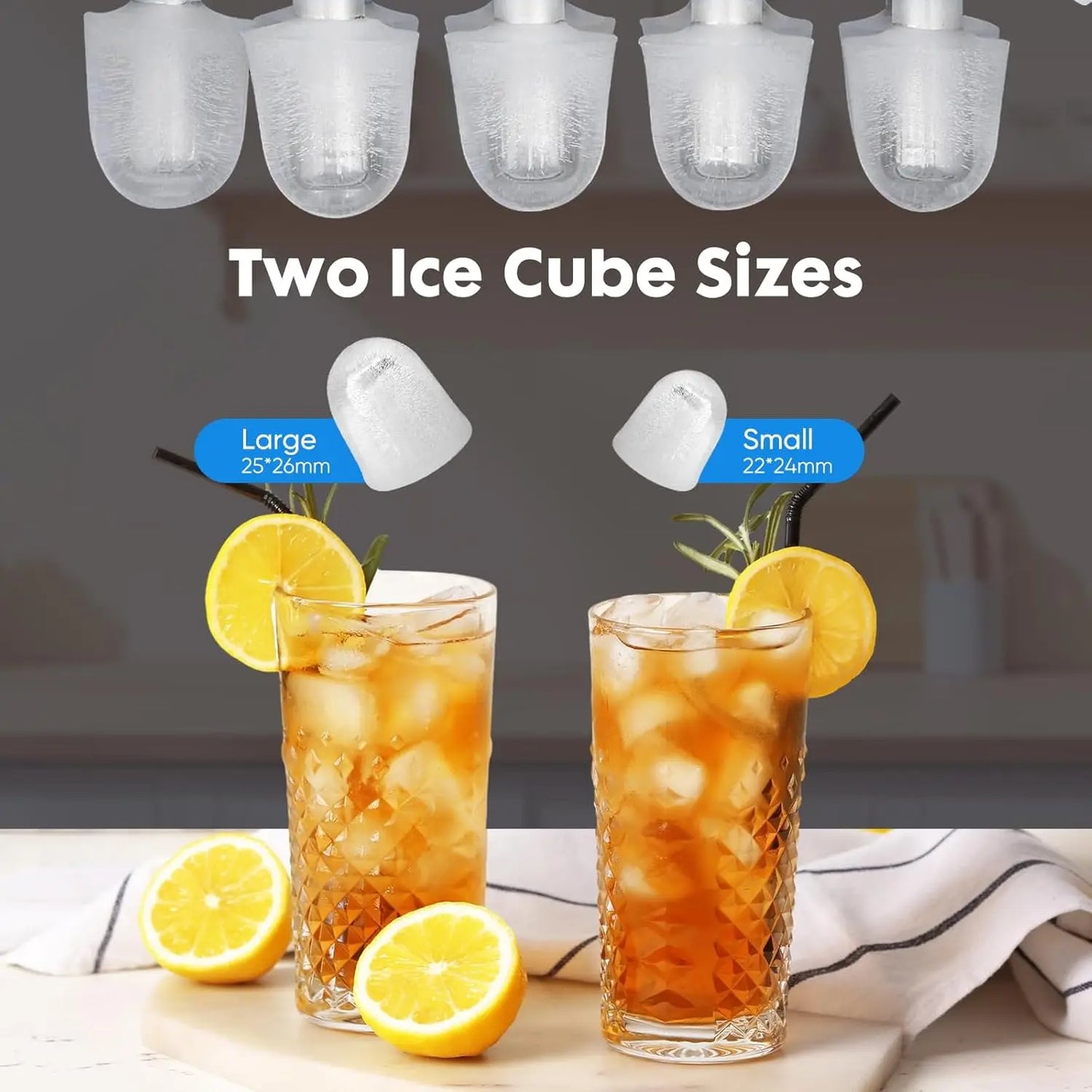 Portable Countertop Ice Machine Maker with Handle, Bullet Ice, 9 Cubes in 6 Mins, 26.5lbs/24Hrs, Black