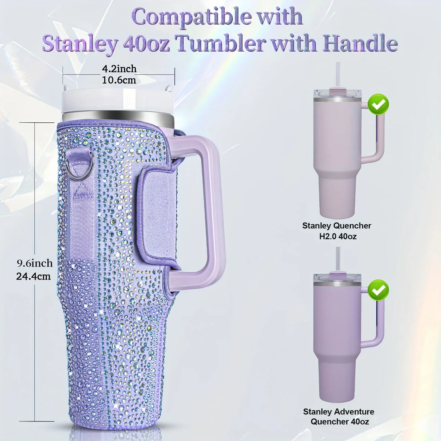 6 colors shiny rhinestone Lanyard cup protection case bag vacuum bottle compatitable for Stanley 40oz accessories vehicle