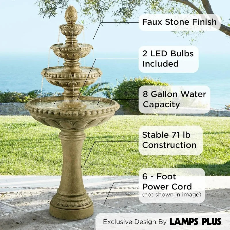 Sag Harbor Italian Outdoor Floor Water Fountain 66" High with LED Light 4 Tiered Decor for Garden Patio Backyard Deck Home