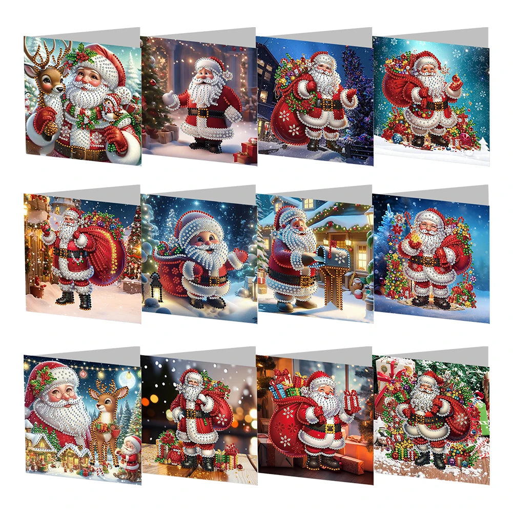 4/6/12pcs Diamond Painting Greeting Card 5D Christmas Mosaic Thank You Card Birthday Gift