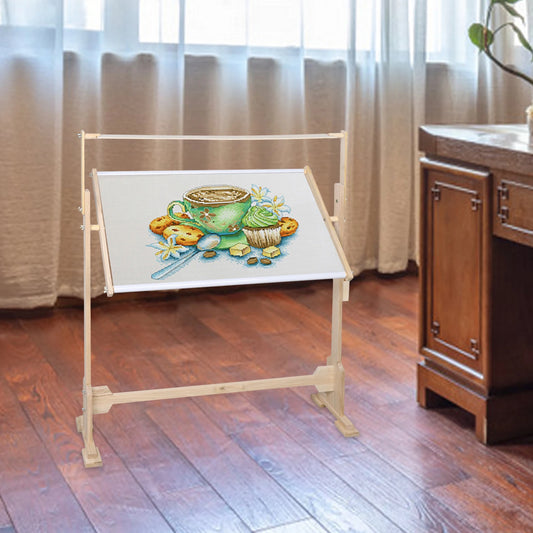 Adjustable Embroidery Frame Stand, Wooden Cross Stitch Frame Rack Home Desktop Embroidery Sewing DIY Rack Floor Stand
