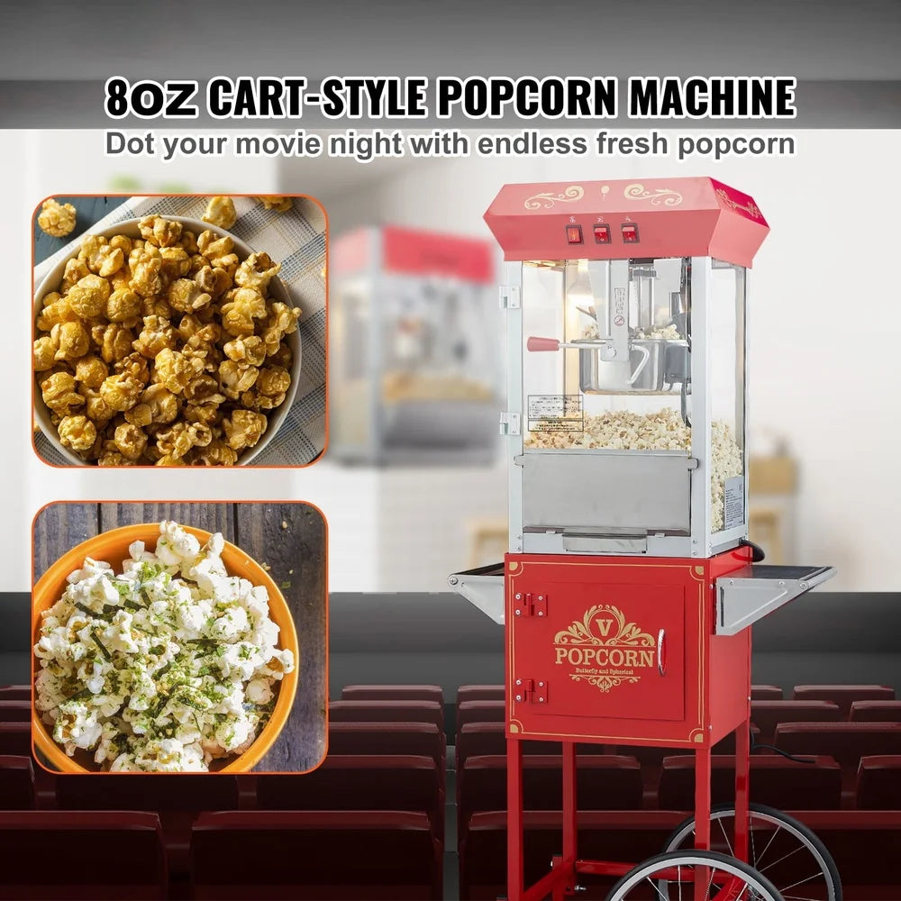 850W Commercial Popcorn Machine With Cart Stainless Steel