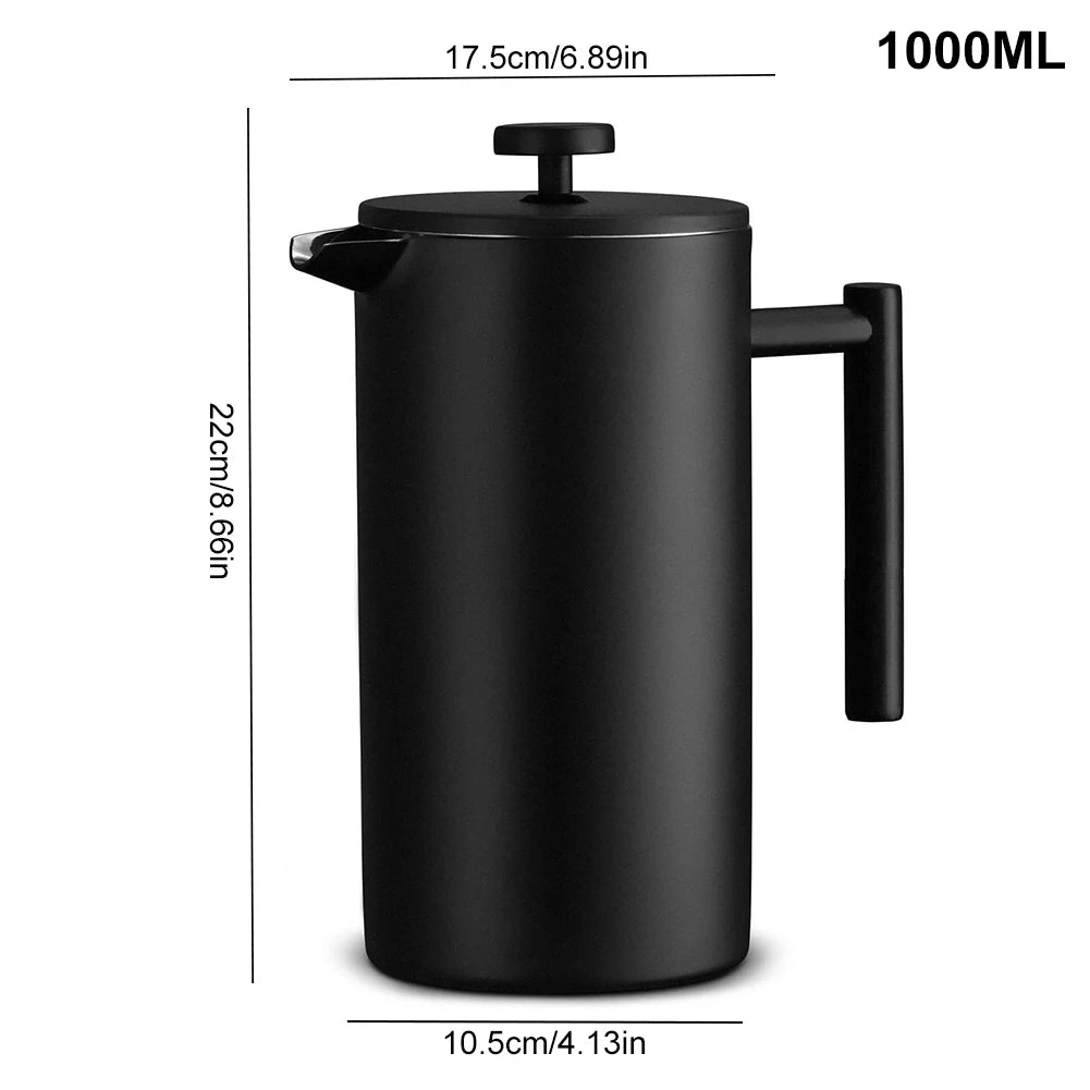 Stainless Steel French Press Coffee Maker 1L Double Wall
