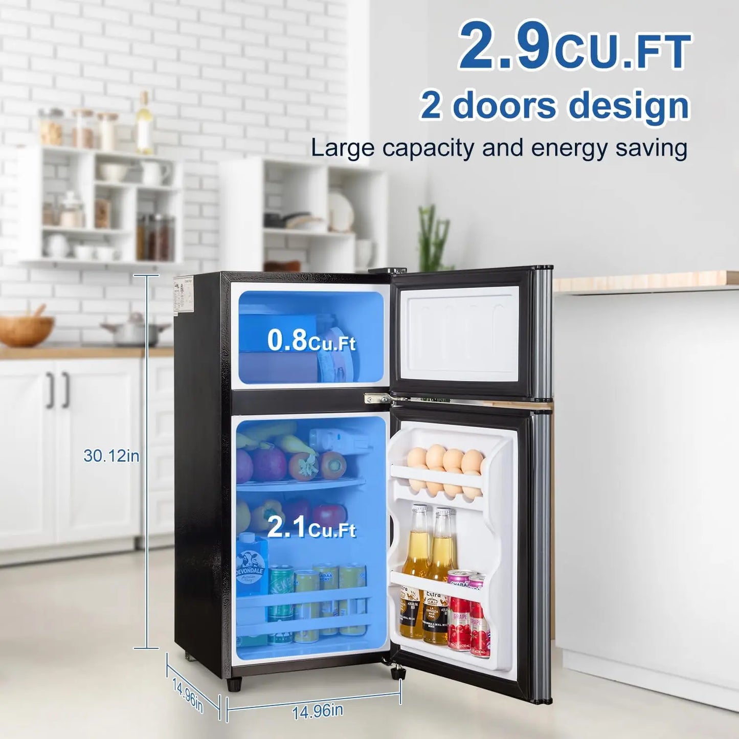 Mini Fridge With Freezer 2.9 Cu Ft Double Door Energy Saving