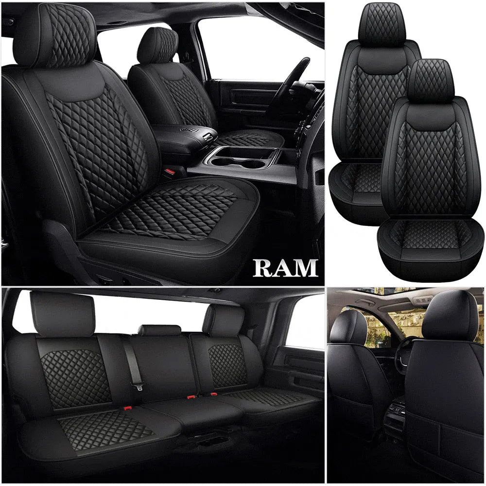 Deluxe 5 Seats Full set PU leather Car Seat Covers Protect Cushions For Dodge Ram 2009-2021 1500 2010-2021 2500 3500