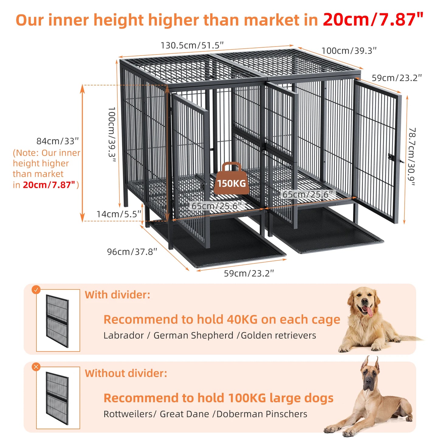 Heavy Duty 52 Inch Extra Large Metal Dog Crate With Removable Divider