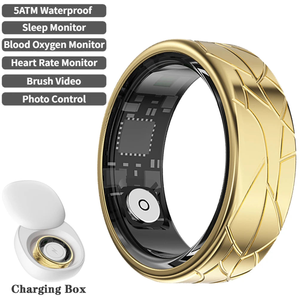 For Galaxy Pattern Smart Ring for Men Women Health Sleep Monitor Heart Rate Waterproof Multi-Sport Samsung Couple SmartRing Gold