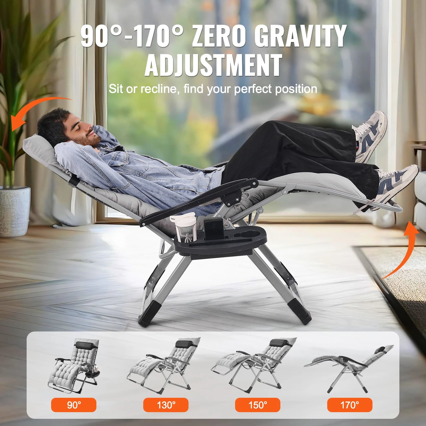 VEVOR Zero Gravity Chair Zero Gravity Recliner Lounge Chair Adjustable Anti Gravity Chair with Cushion Footrest and Cupholder