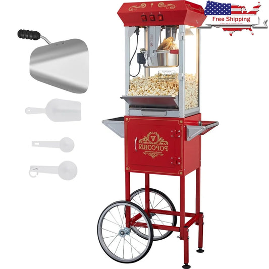 850W Commercial Popcorn Machine With Cart Stainless Steel