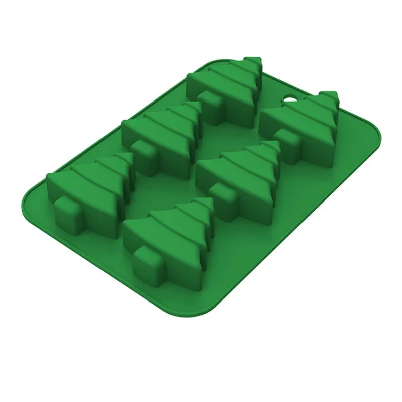 3D Christmas Tree Silicone Baking Mold DIY 6-Cavity Xmas Mousse Fondant Mould Cake Decorating Tools for Kitchen Accessories