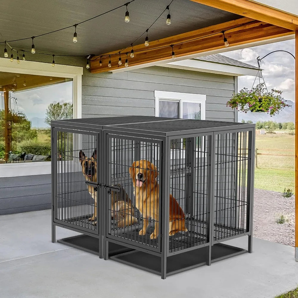 Heavy Duty 52 Inch Extra Large Metal Dog Crate With Removable Divider Panel