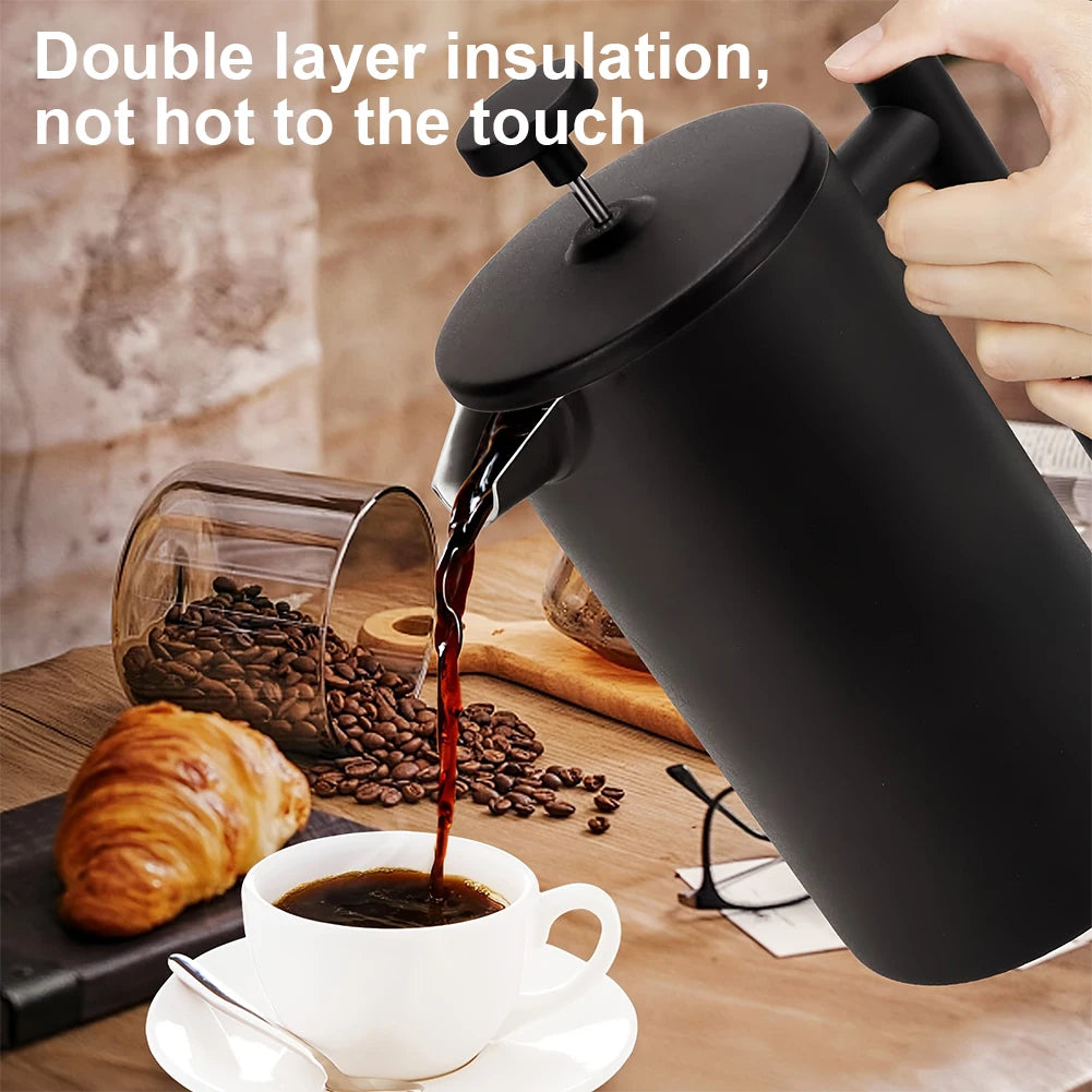 Stainless Steel French Press Coffee Maker 1L Double Wall