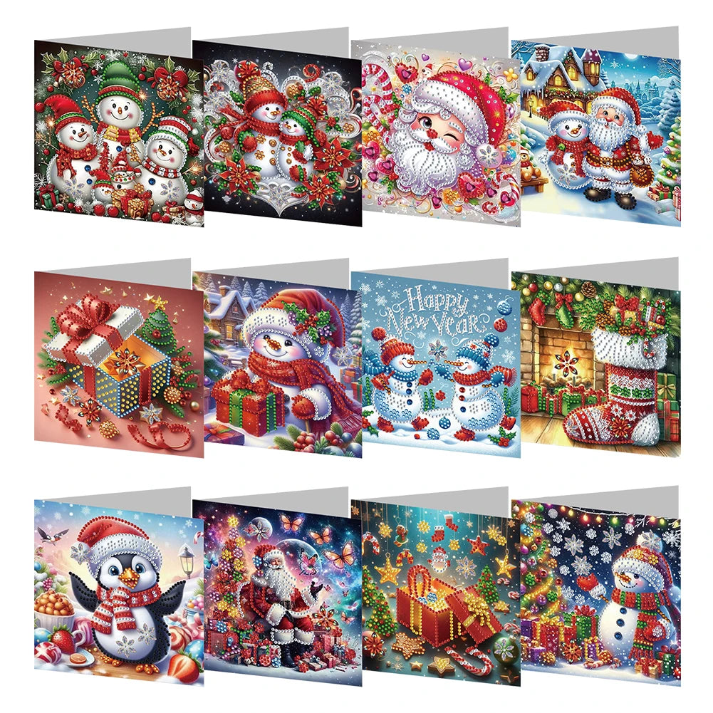 4/6/12pcs Diamond Painting Greeting Card 5D Christmas Mosaic Thank You Card Birthday Gift