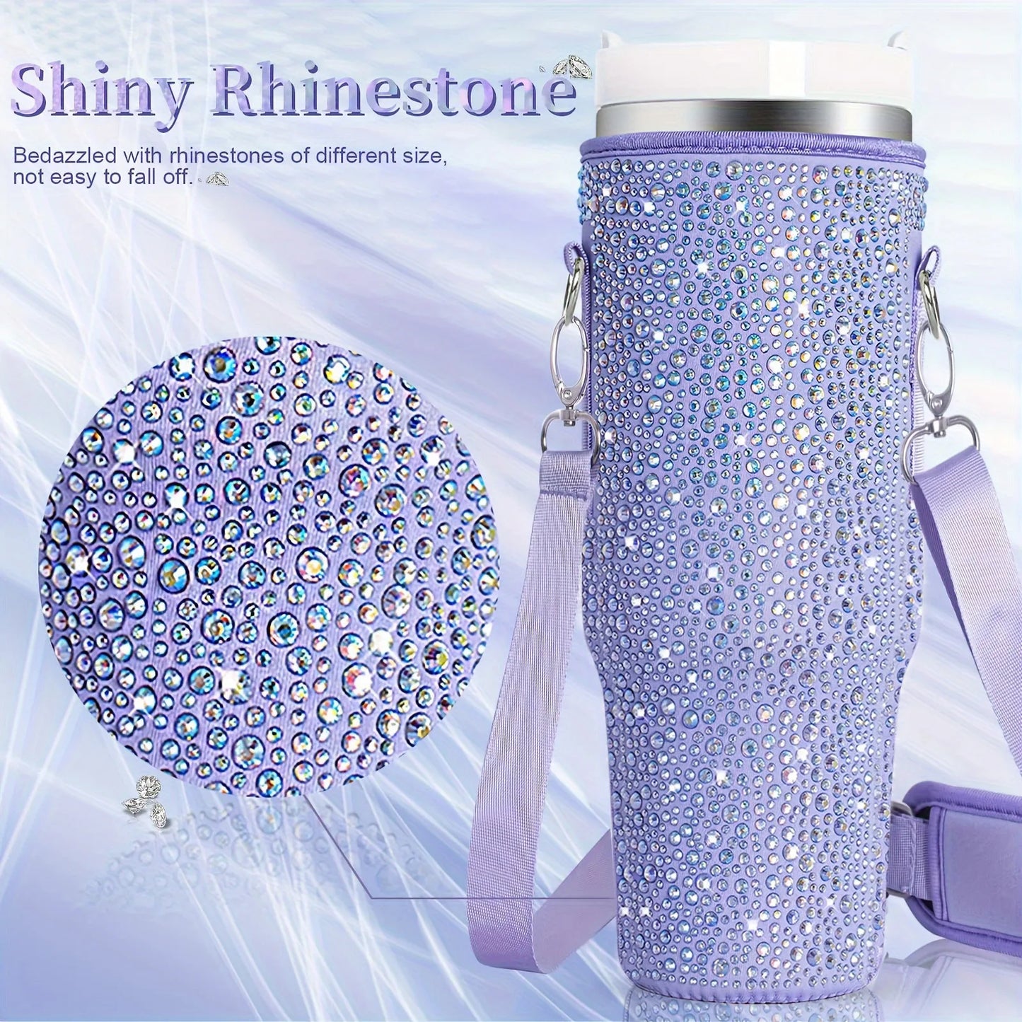 6 colors shiny rhinestone Lanyard cup protection case bag vacuum bottle compatitable for Stanley 40oz accessories vehicle