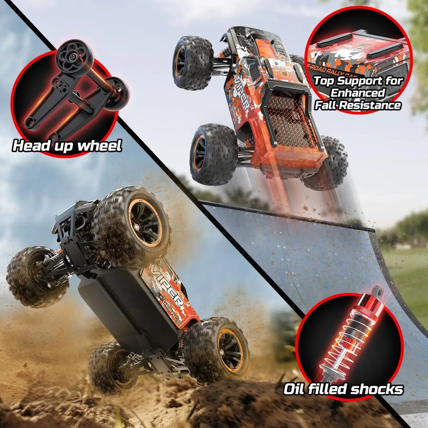 DEERC H16R 1:16 Brushless RC Car: 52KM/H, 4WD, Waterproof, Off-Road, 2 Li-ion Batteries, Gift.