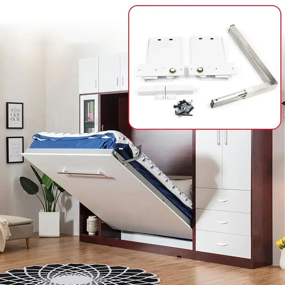 Murphy Wall Bed Spring Mechanism Hardware Kit – White Finish for Horizontal or Vertical Twin Bed Conversion, Space-Saving Design
