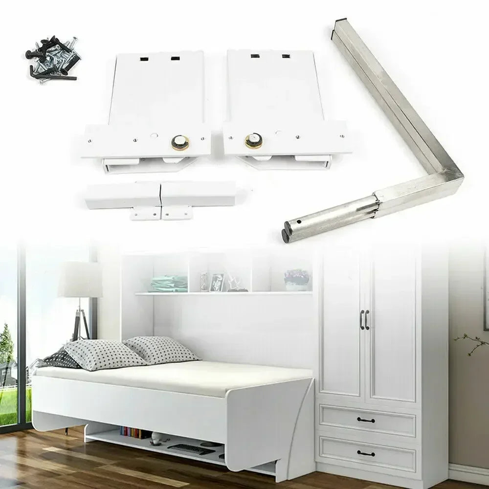 Murphy Wall Bed Spring Mechanism Hardware Kit – White Finish for Horizontal or Vertical Twin Bed Conversion, Space-Saving Design