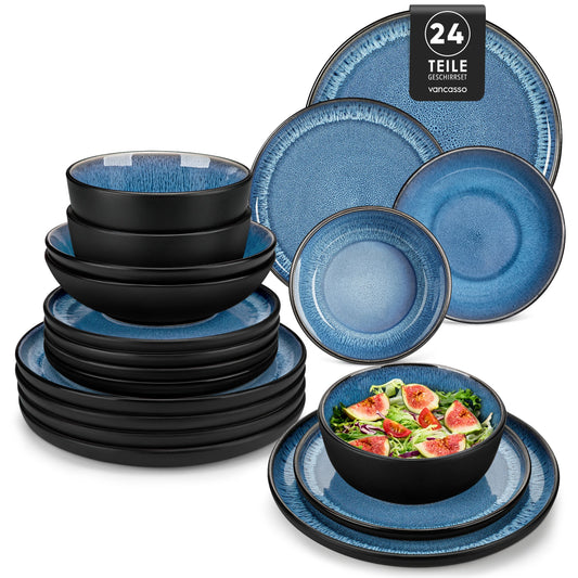 Vancasso 24 Piece Blue Dinnerware Set Reactive Glaze For 6