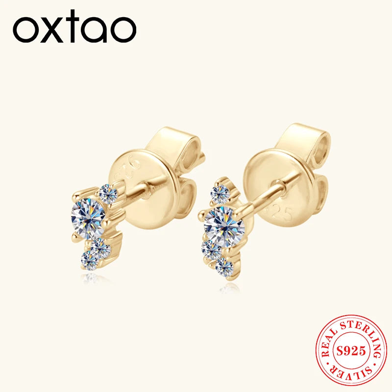 OXTAO 925 Silver Moissanite D Color Mini MoissaniteStud Earrings