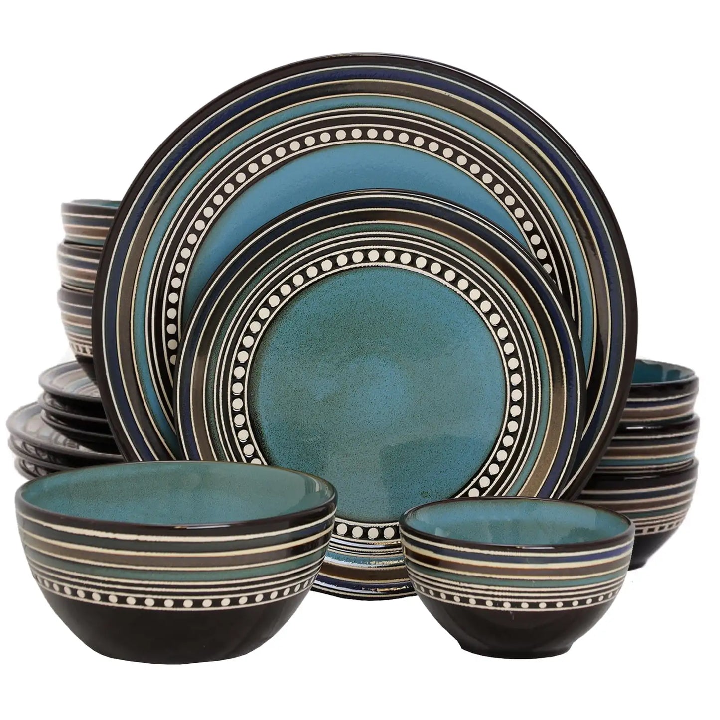 Elite Cafe Versailles 16 Pieces Double Bowl Dinnerware Set-Blue