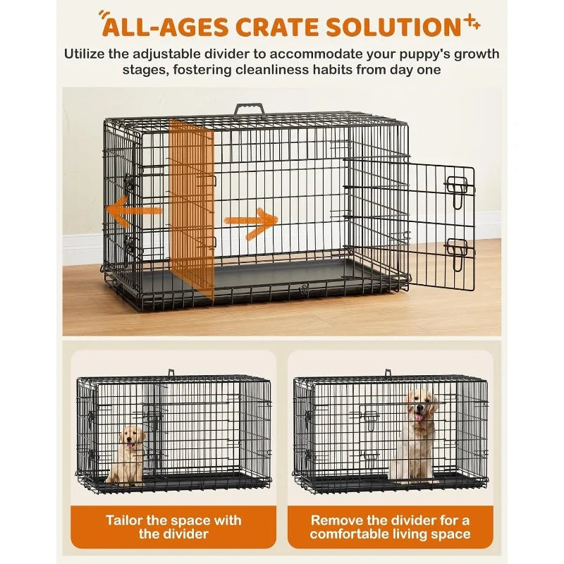 42 Inch Dog Crate Double Door Dog Crate with Dividers