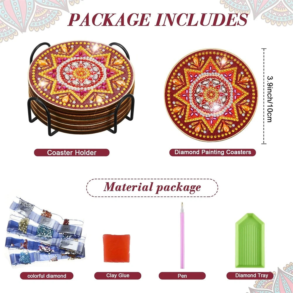 5 Pcs Diamond Art Painting Coasters Kit Mandala Pattern